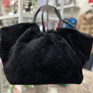 DeMellier leather trimmed Sherpa Tote with crossbody strap